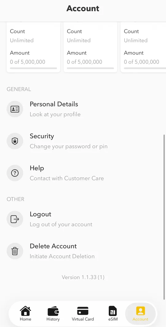 Account menu