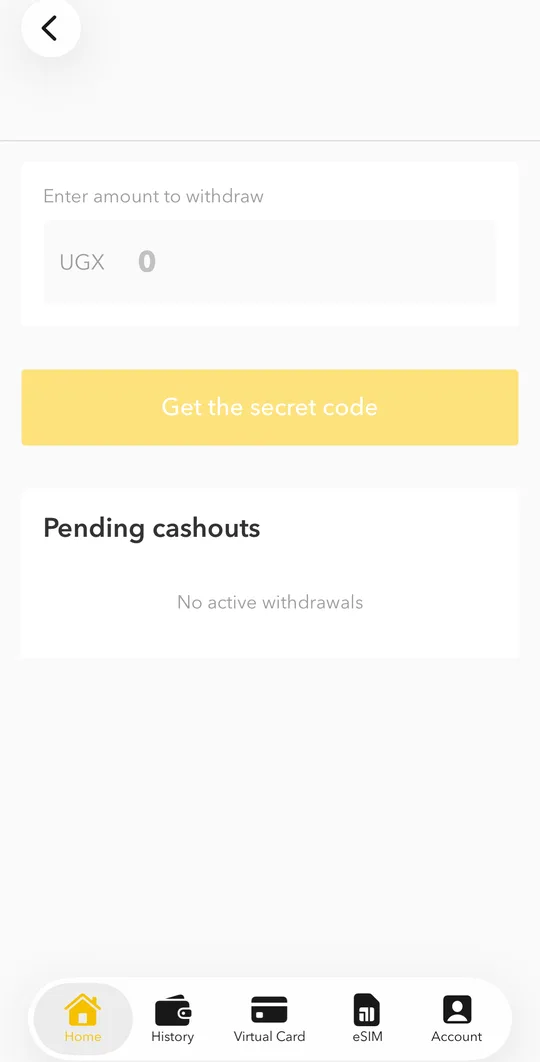 Enter the amount and tap GET THE SECRET CODE.