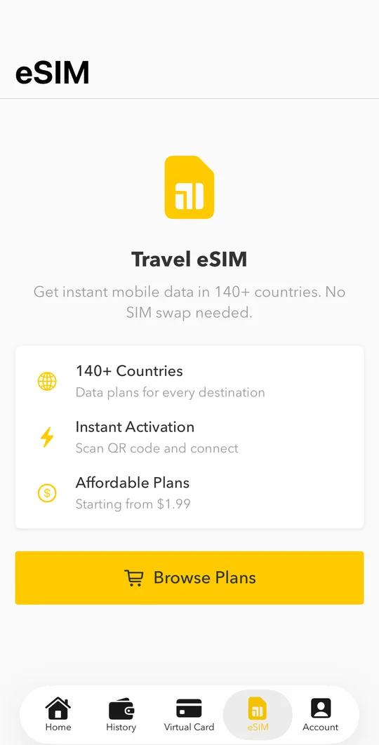 Open the eSIM tab and tap Browse Plans.