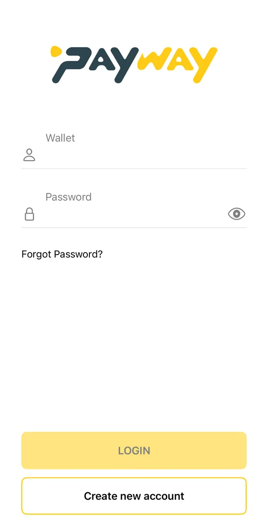 Enter your wallet number (your phone number) and your password, then tap LOGIN.