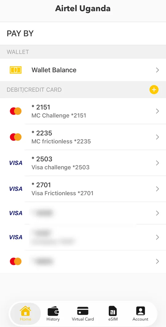 Payment methods: wallet balance or a bank card