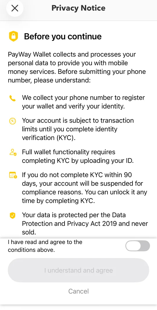 Read the privacy notice, tick the box and tap I understand and agree.
