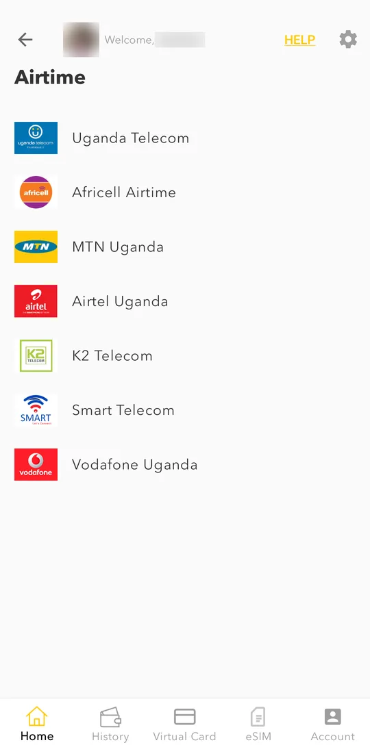 Choose the service, for example your network for airtime.