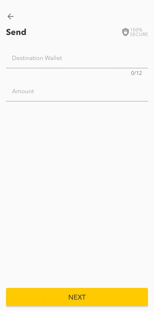 Enter the destination wallet number and the amount, then tap NEXT.